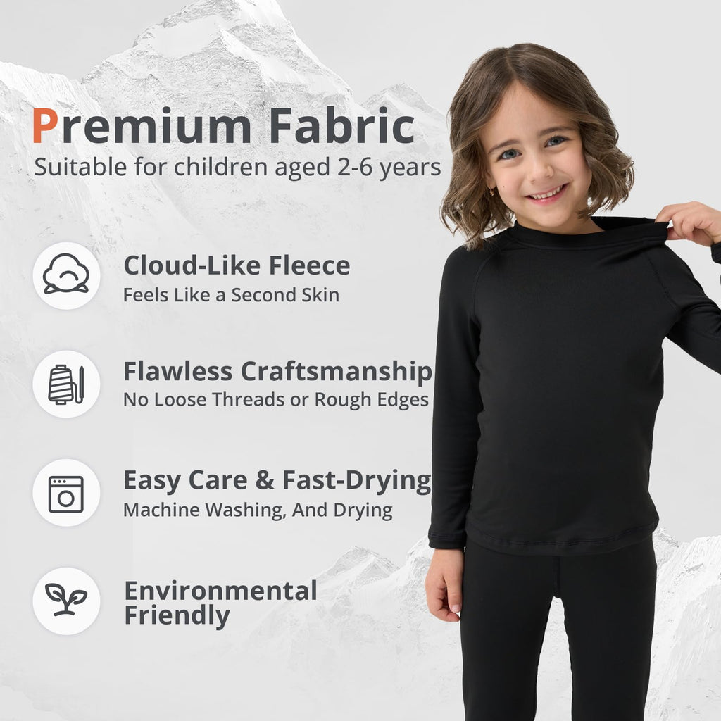 Kids Thermal Underwear Set, Boys Thermal Set, Toddler Long Johns, Black