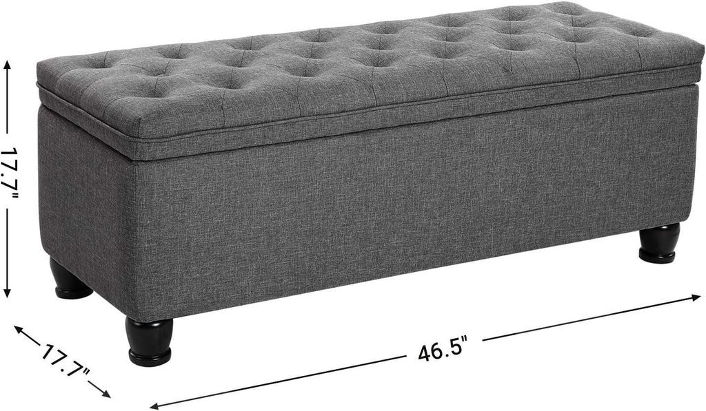 Storage Ottoman, 46.5 Inches Bedroom Bench, Solid Wood Legs | Buttons Decoration, Non-Slip Foot Pads, 330.7 lb Load