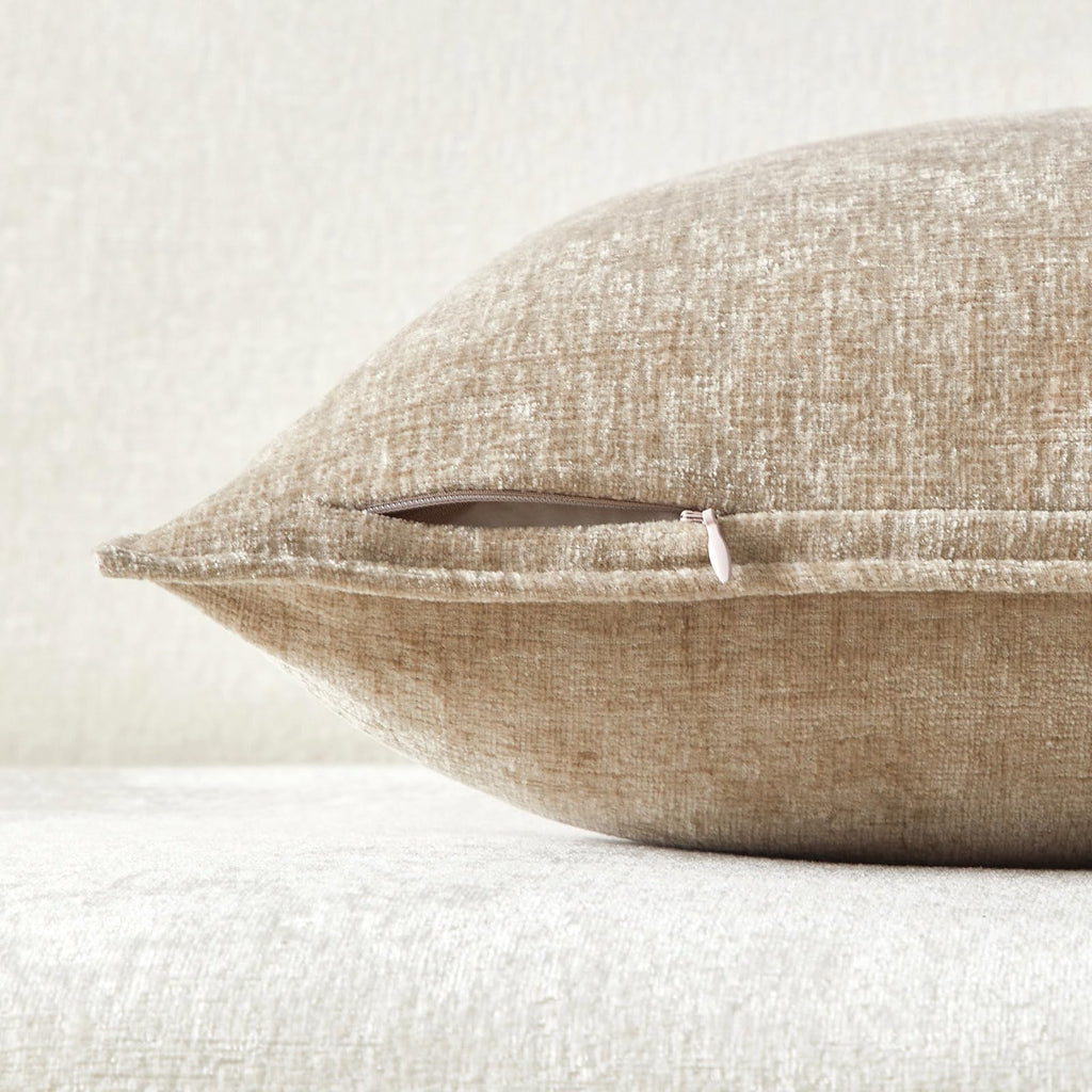 24x24 Chenille Decorative Throw Pillow Covers Set of 2, Beige