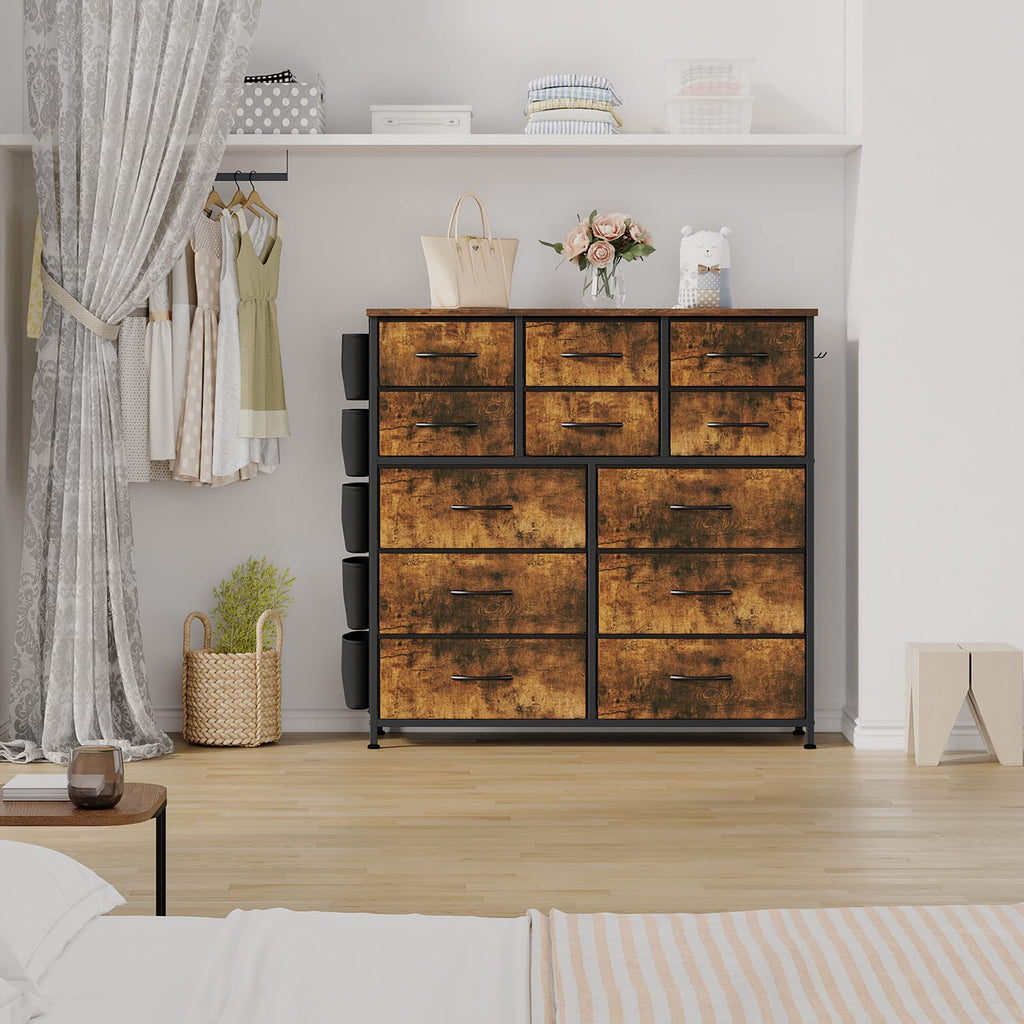 Dresser with 12 Drawer, Storage Organizer Unit with Fabric, Sturdy Metal Frame, Wood Tabletop, Easy Pull Handle...