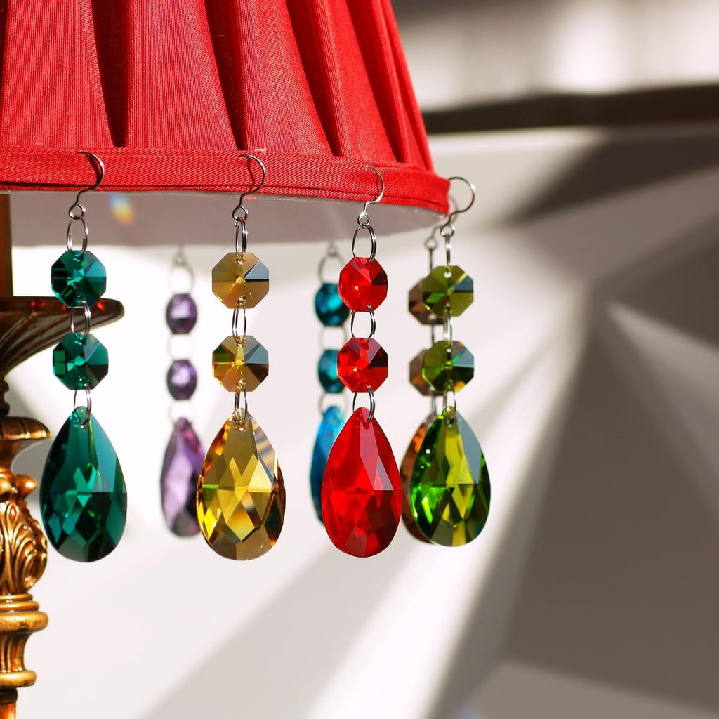 12pcs Teardrop Crystal Chandelier Prism Suncatcher Replacement - 38mm Multicolor Hanging Crystals Beads Ornament