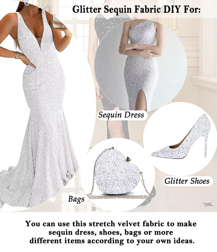 Sequin Fabric Silver White Velvet Fabric By The Yard Glitter Silver Sequin Fabric for Sewing Fabric with Sequins for