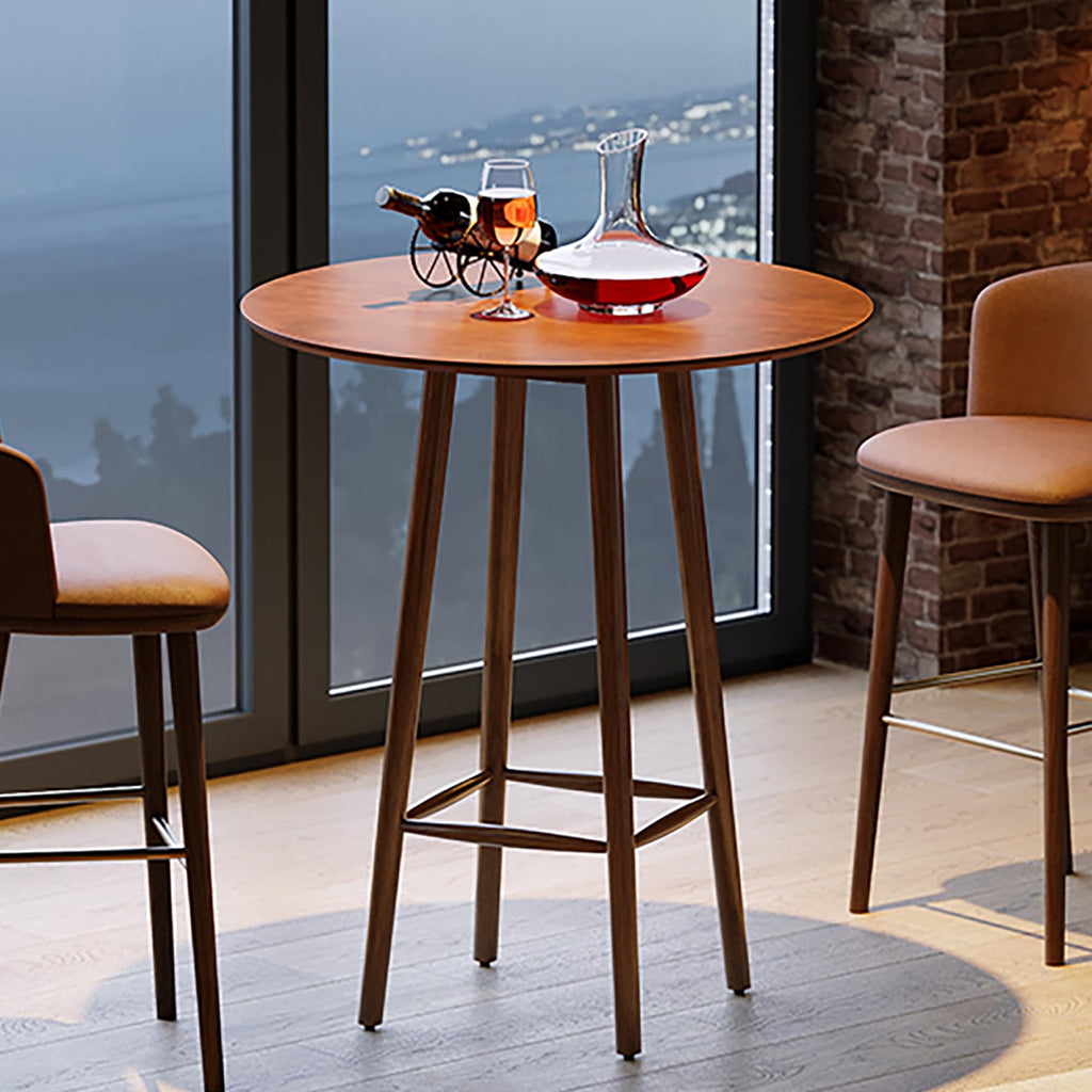 Solid Wood Bar Table, 39.37-Inch Round Bistro Table with Sturdy Frame, Small Space (Rustic Walnut)