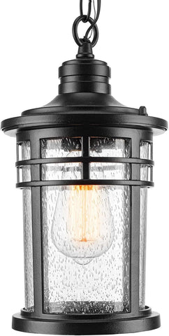 Outdoor Pendant Lights for Porch, Outdoor Chandelier Hanging Porch Lights Ceiling Mount Aluminum with Seeded Glass