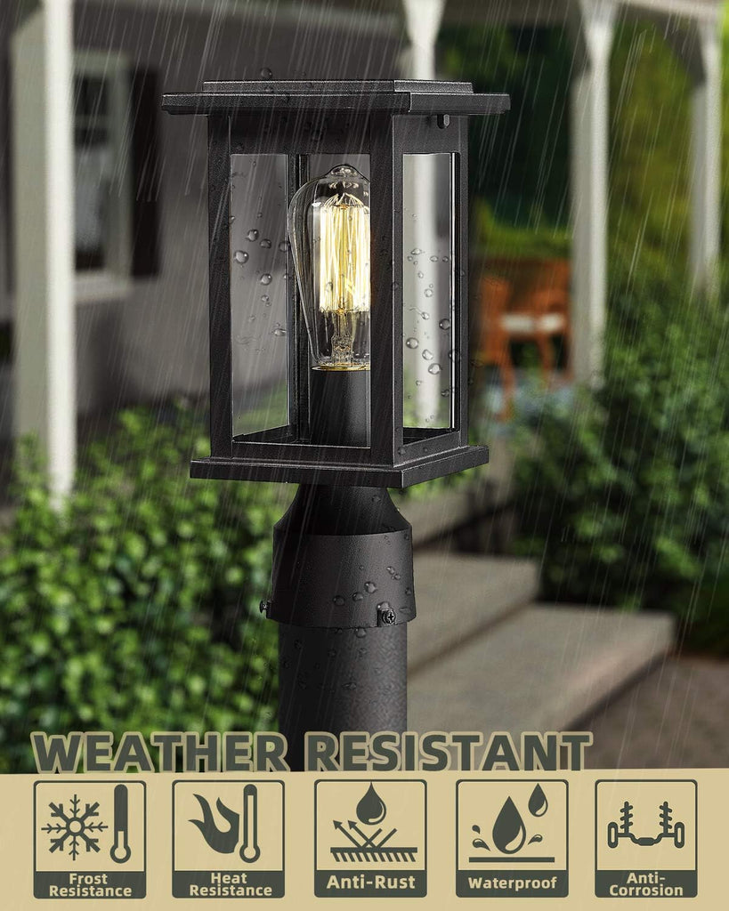 Outdoor Post Light Fixtures, HWH Exterior Pillar Lantern Pole Lamp in Matte Black Finish with Clear Glass Shade