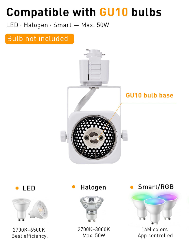 [12 Pack] H Type Track Lighting Heads to Gu10 Base Socket Light Direction Adjustable,Square,White