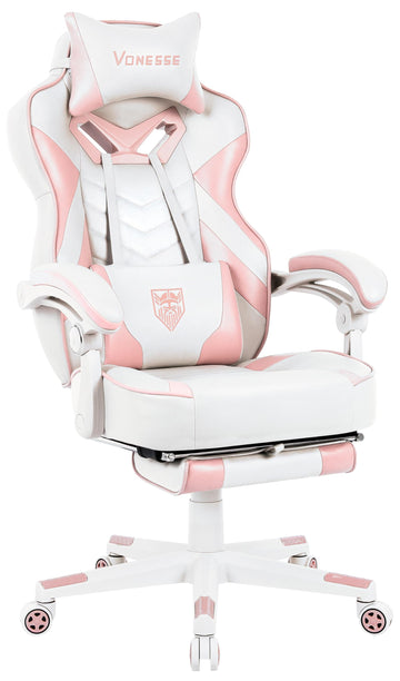 Pink Gaming Chair, Big and Tall Gaming Chair with Footrest and Massage, Gaming Chairs for Adults with Lumbar Support