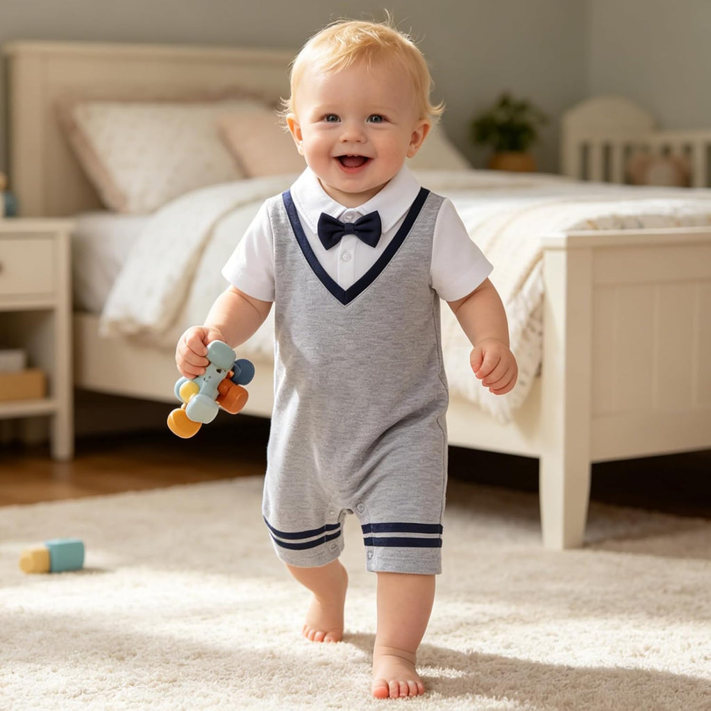Baby Boys Romper 100% Cotton Bow Tie Jumpsuit