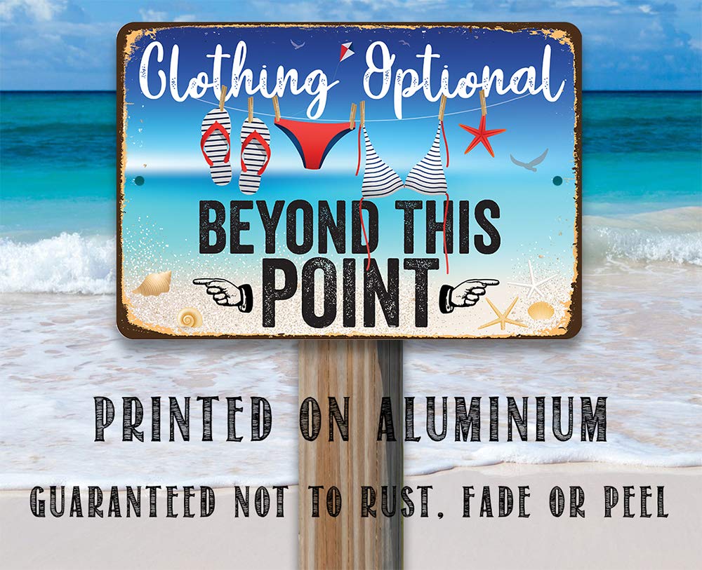 Beach Decor - Clothing Optional Beyond This Point - Beach Sign Metal Sign - Wall Art Beach Signs for Indoor/Outdoor