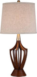 St. Claire Mid Century Modern Table Lamp 30 3/4" Tall Wood Brown Open Vase Taupe Fabric Drum Shade Living Room House