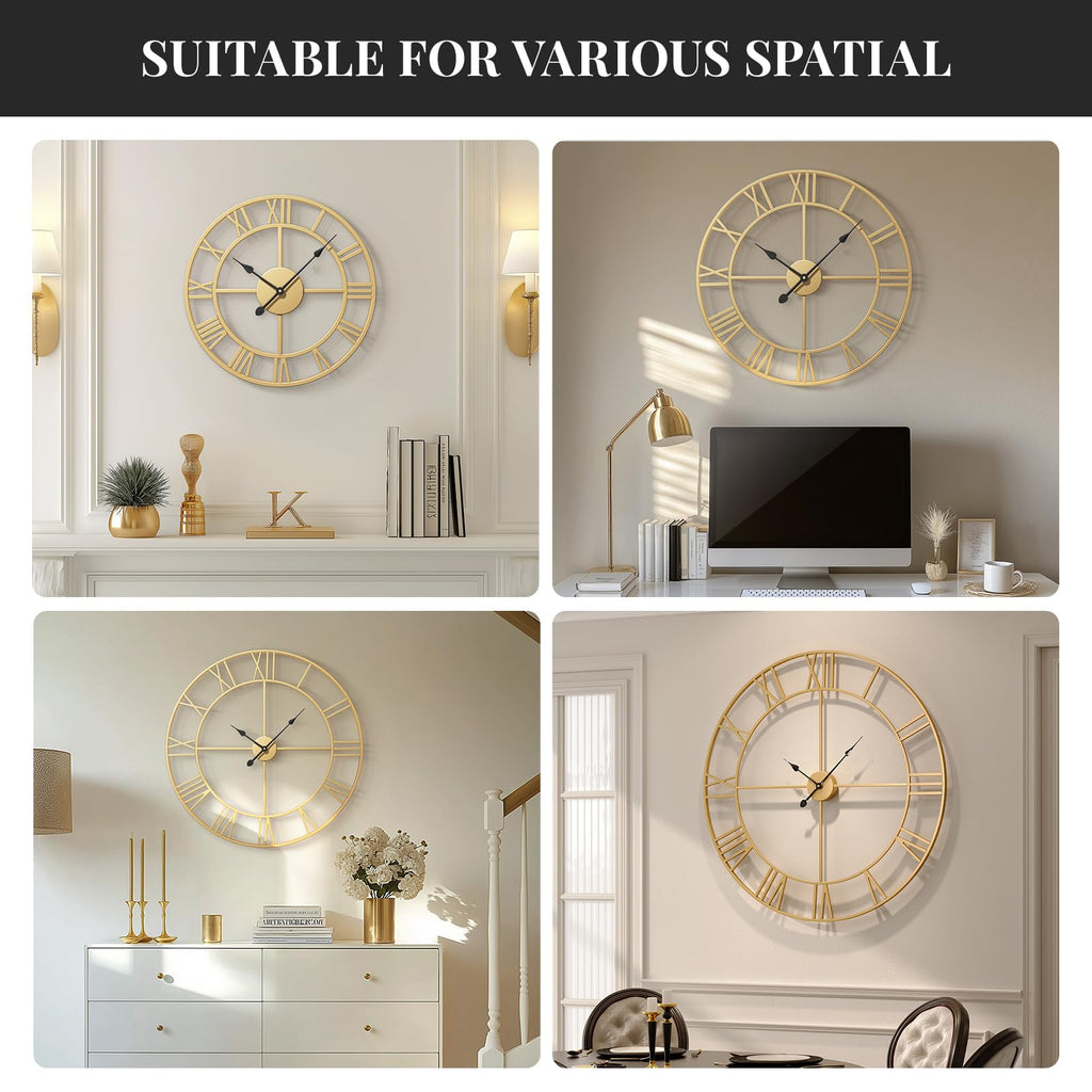 20 Inch Wall Clock Gold Modern Metal Round Decorative Clock