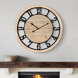LEIKE 20 Inch Large Wall Clock - Rustic Wooden Silent Non-Ticking Wall Clock with Black Metal Frame