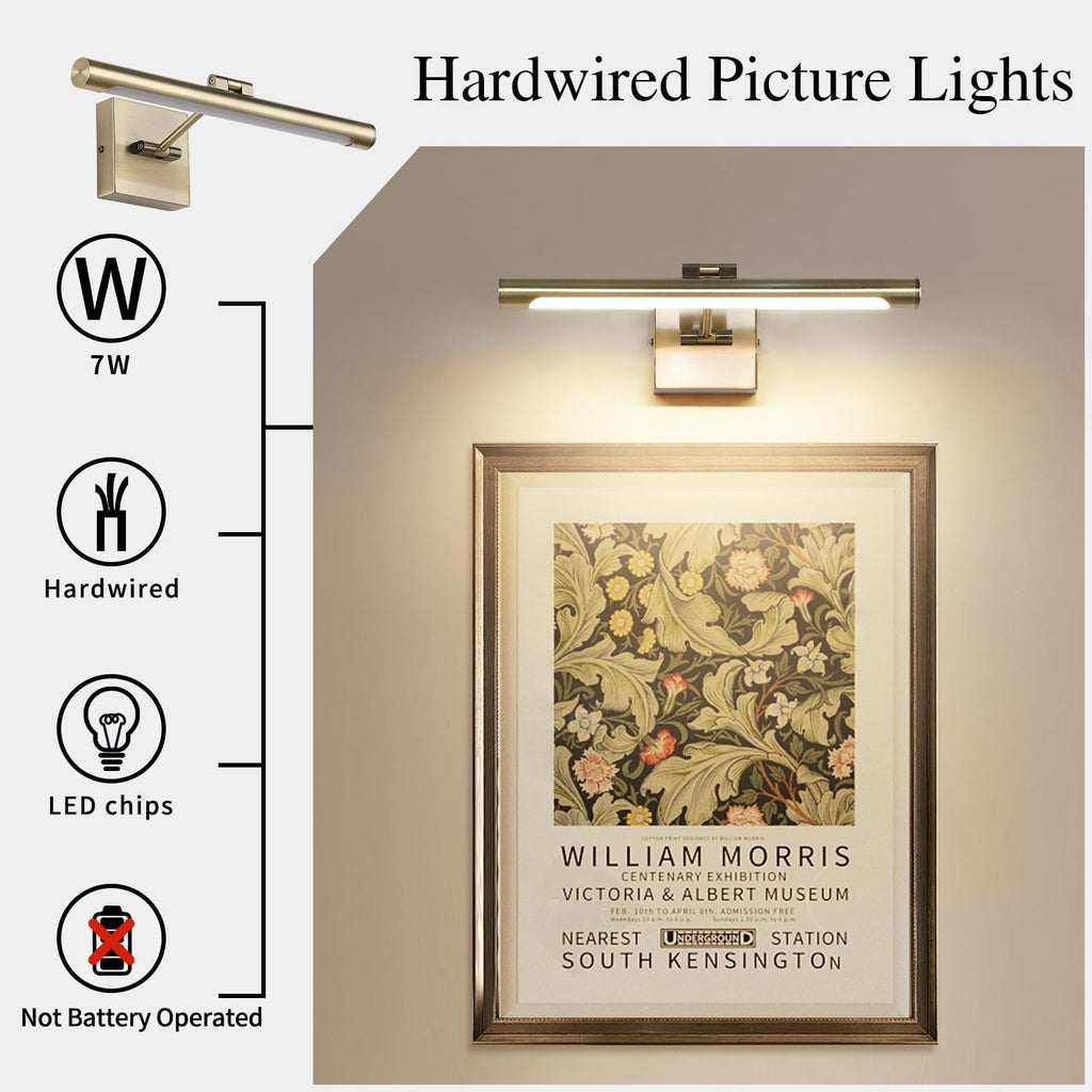LED Picture Lights for Paintings Bronze Finish 16.53" Long Swing Arm Display Wall Art Light 7W Gallery Hallway