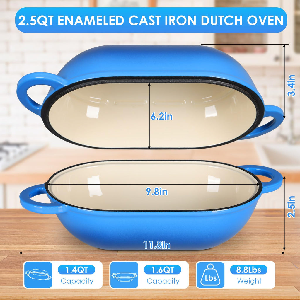 2.5qt Enameled Cast Iron Dutch Oven for Sourdough Bread Baking, Oven Safe Dutch Oven Pot with Lid, Non-Stick Bread