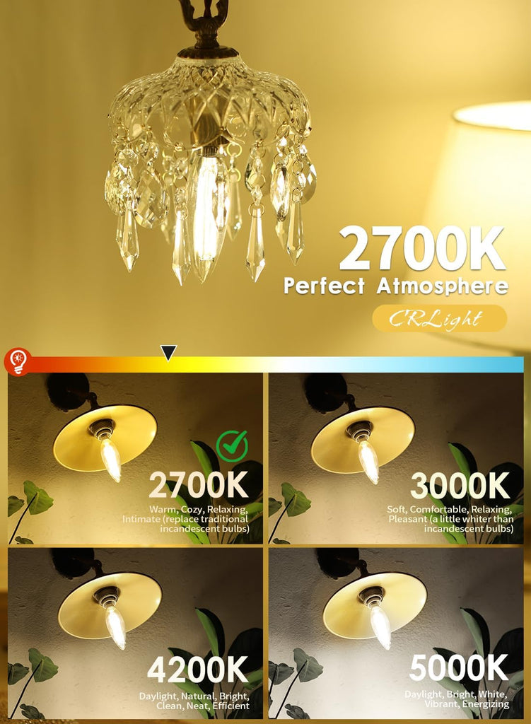 8W E12 Dimmable B11 LED Candelabra Bulbs 2700K Warm White, 6-Pack
