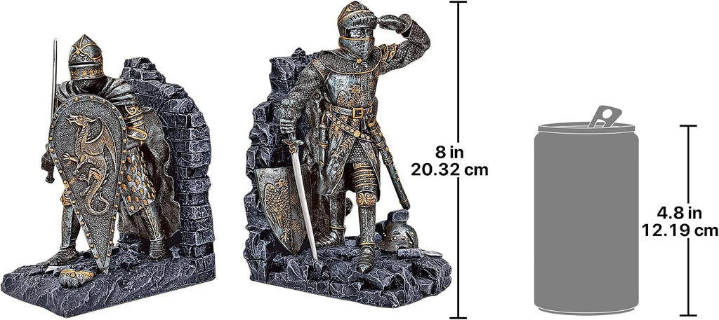 Arthurian Knight Bookends,Grey Stone,8 Inch, Set of Two