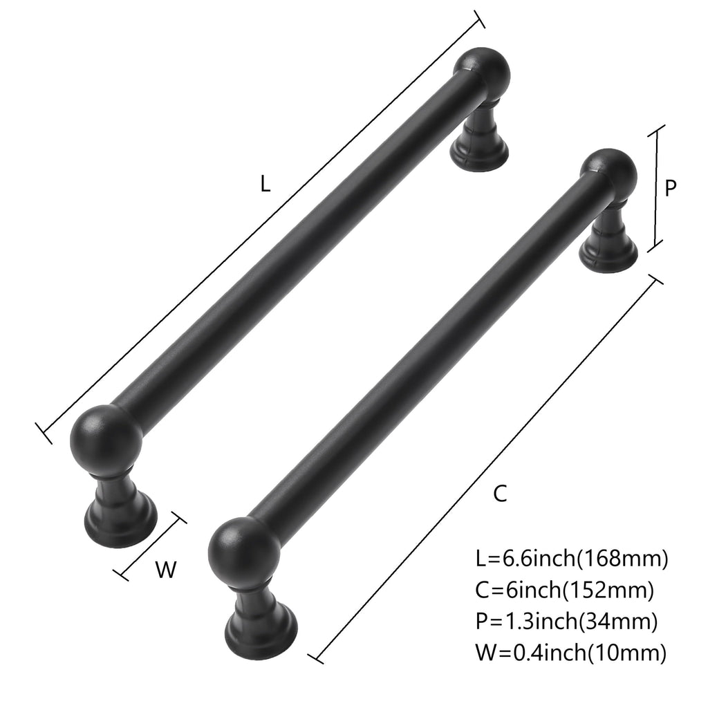 10 Pack 6 Inch Solid Kitchen Cabinet Handles Matte Black Heavy Duty Cabinet Pulls Drawer Pulls Cabinet Hardware