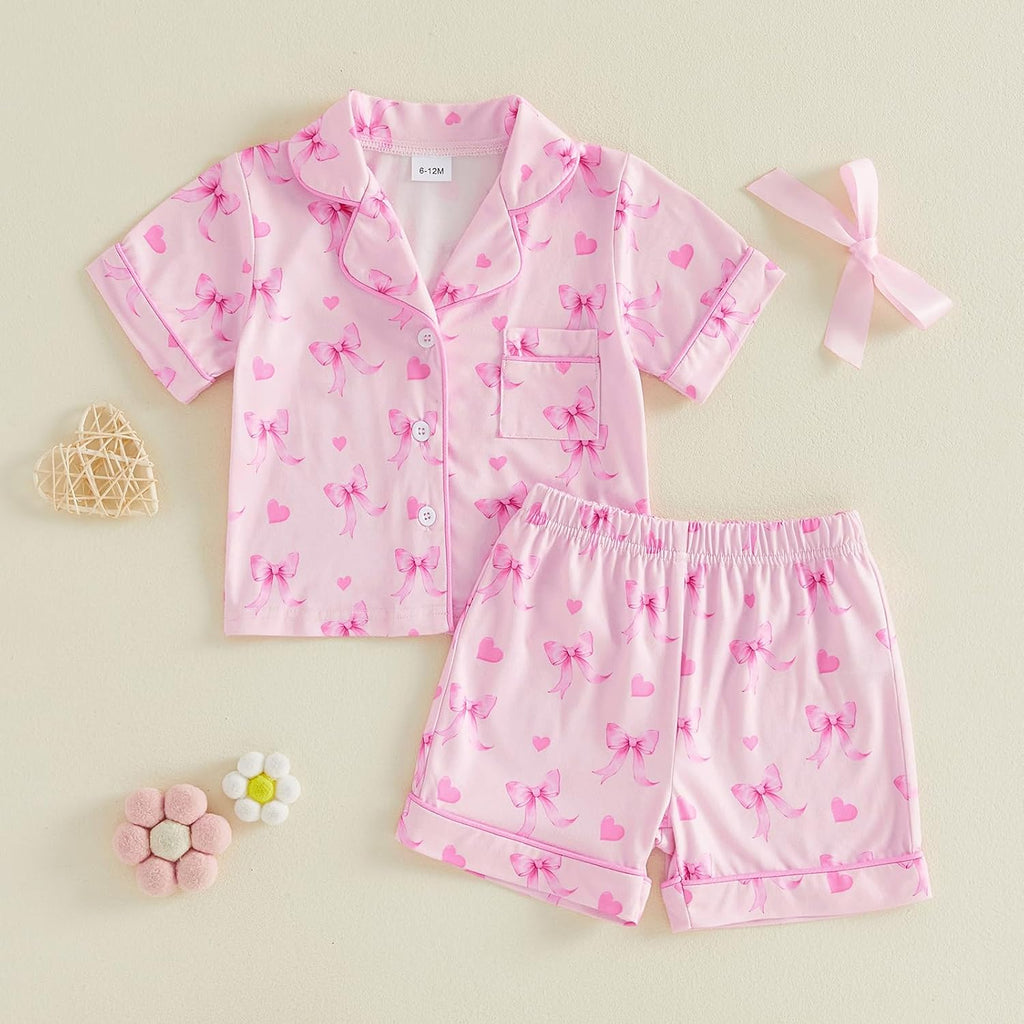 Toddler Baby Girl Pajamas Set Summer Floral Short Sleeve Button Down Shirt Top and Shorts 2pcs Pjs Sets Sleepwear