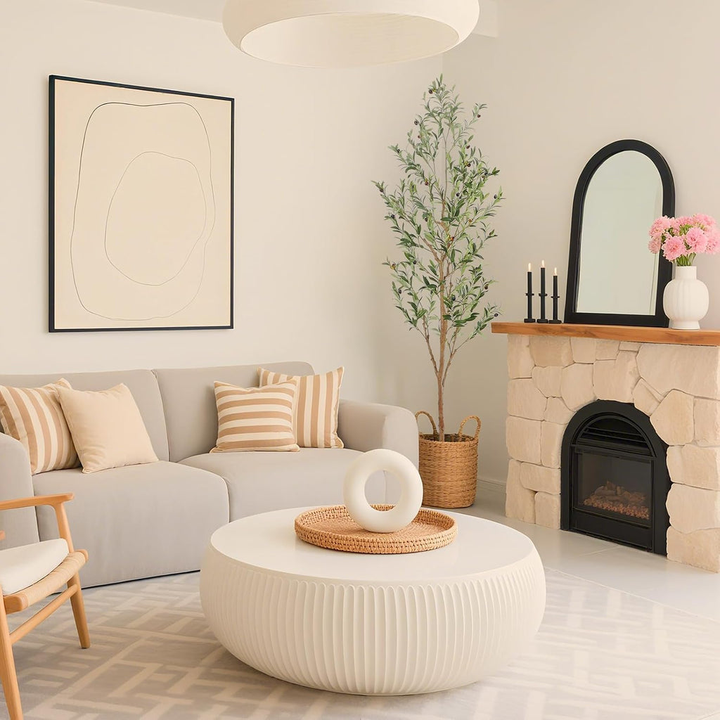 Faux Olive Tree 7ft,Olive Trees Artificial Indoor with Natural Wood Trunk and Realistic Leaves and Fruits. 7