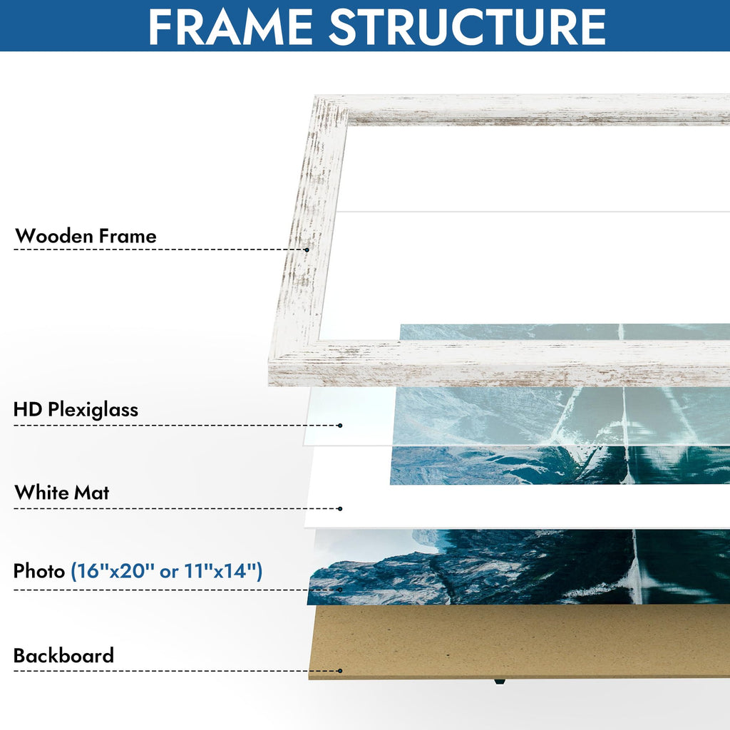 16x20 Frames Set of 4, 16 x 20 Distressed White Wood(Mat 11x14)
