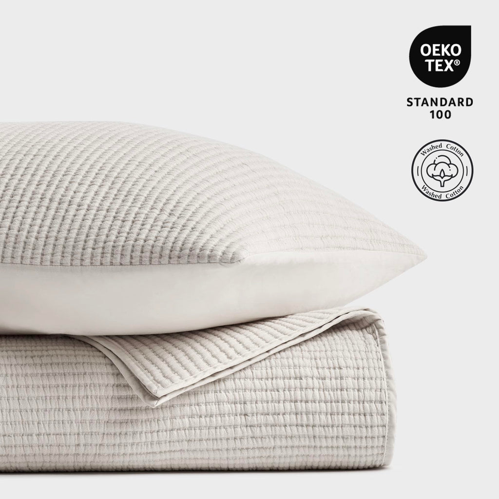 Cotton Ribbed Matelassé Coverlet Set, Birch