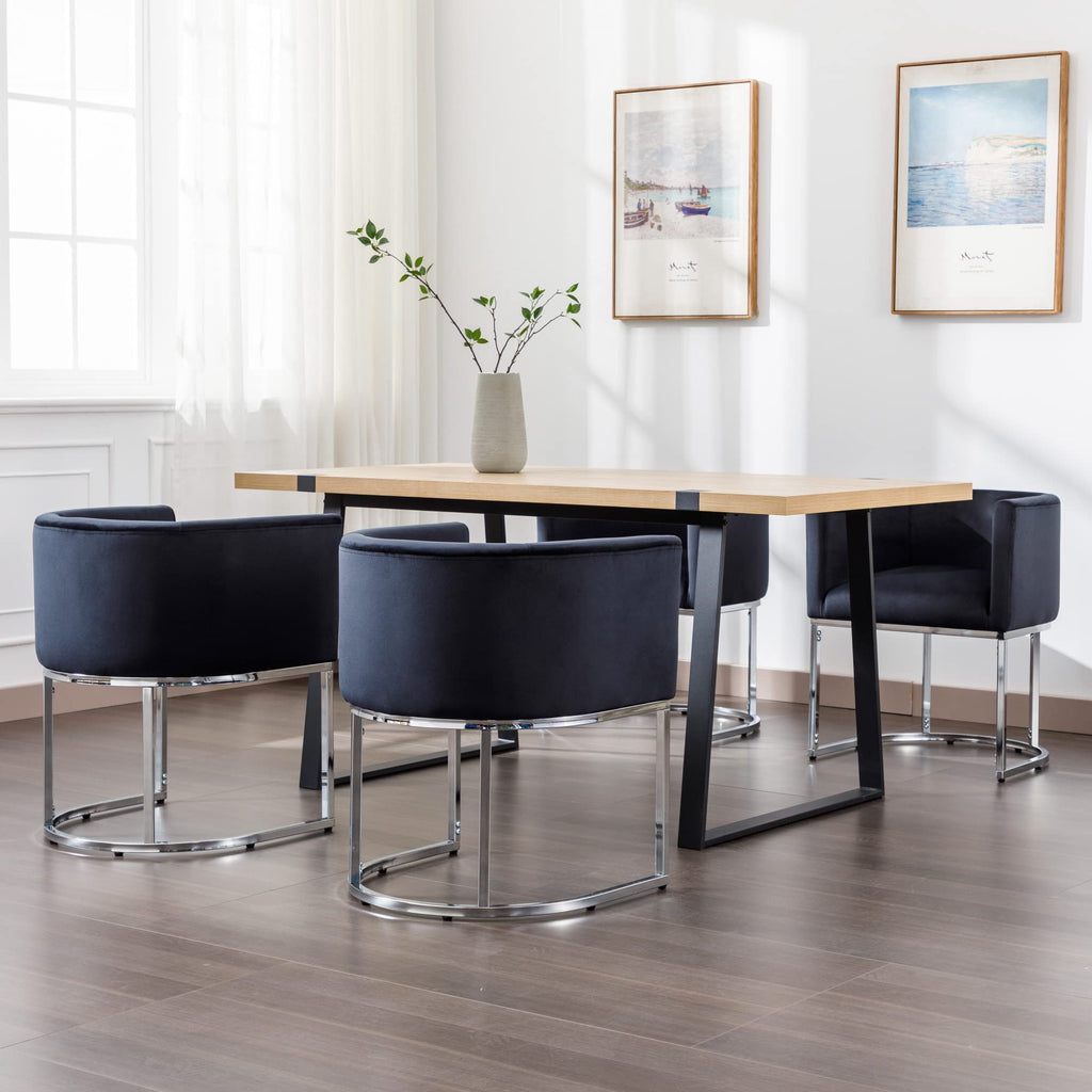 Velvet Dining Chairs Set of 3 Modern Barrel Arm Chairs with Chrome Metal Frame, Upholstered Kitchen Chairs 18.5" Wide