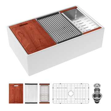 33" x 20" Fireclay White Farmhouse Sink