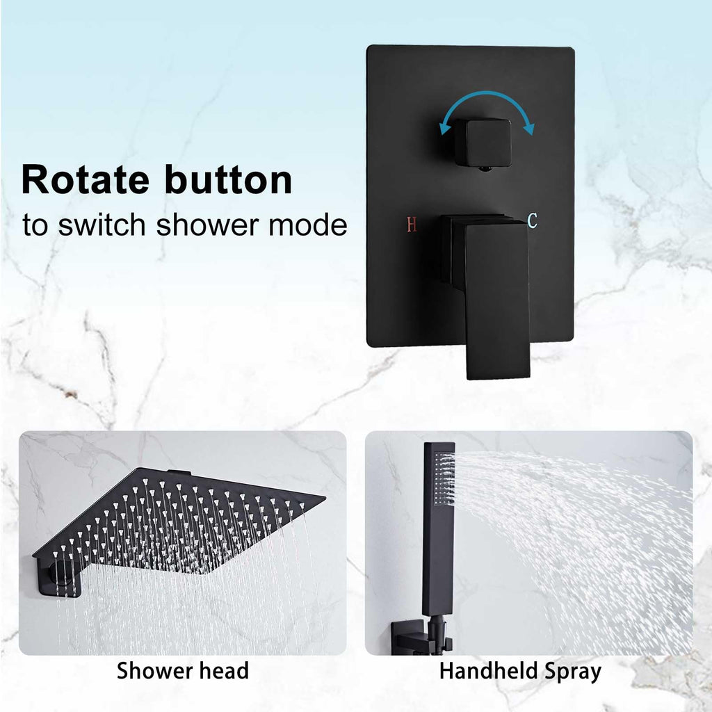 12 Inch Shower Faucet Set, Matte Black Shower System With Handheld
