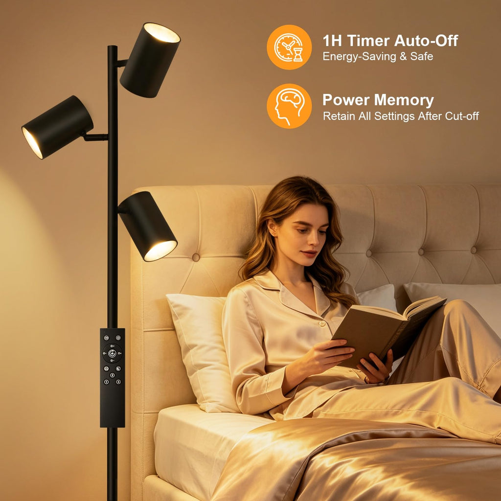LED Tree Floor Lamp, 36W Super Bright Reading Lamp with Remote, Dimmable Tall Standing Light with 3 Rotatable