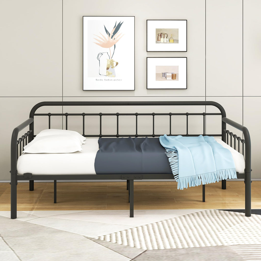 Metal Daybed Frame Twin Day Bed, Black Sanded Color