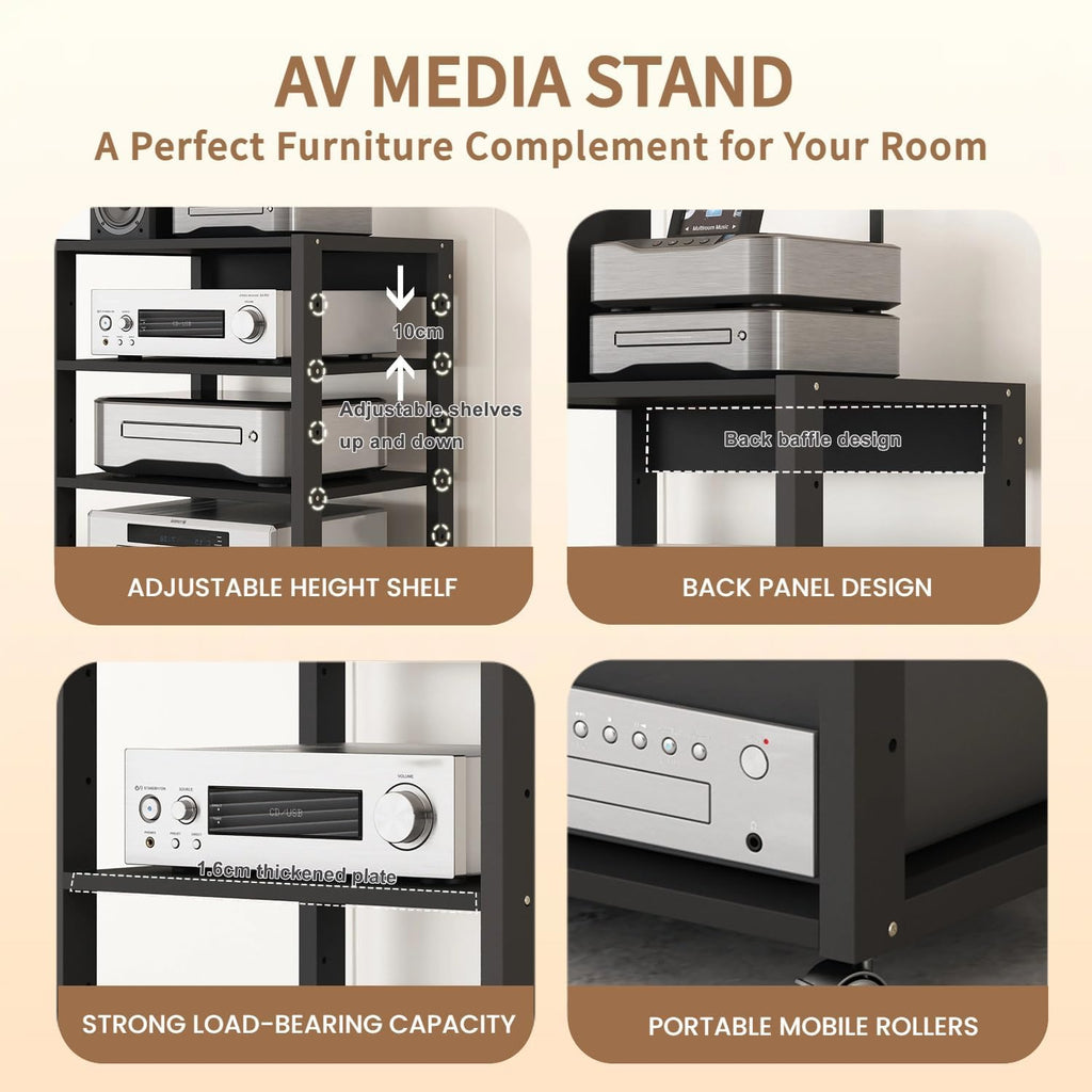 4 Tier AV Media Stand, Audio Rack Tower Stereo Components Cabinet