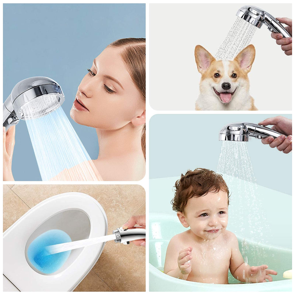 High Pressure Handheld Shower Head with On Off Switch (Chrome)