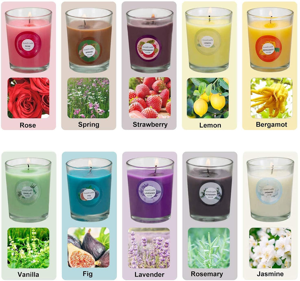 Scented Candles, Jasmine, Rose, Vanilla, Bergamot, fig, Lavender, Lemon, Spring, Strawberry, Rosemary, Aromatherapy