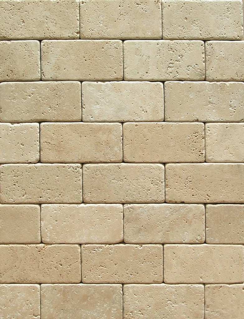 Ivory (Light) Travertine 3 X 6 Subway Field Tile, Tumbled