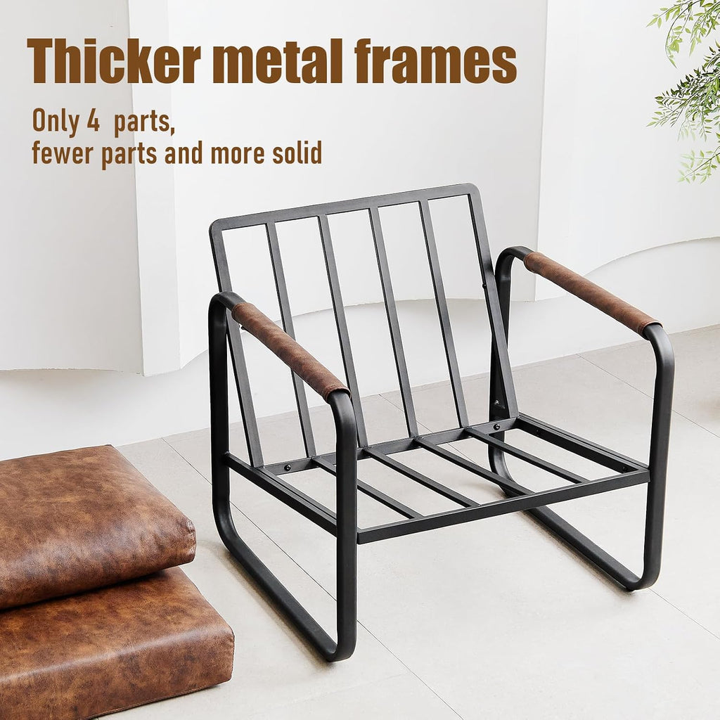 Faux Leather Mid-Century Modern Accent Chair, Brown - Set of 2