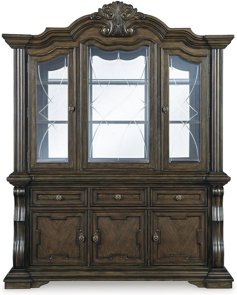 2-Piece Dining Buffet and Hutch, China Cabinet | Hardwood solids, Oak and ash swirl veneers with MDF substrates and