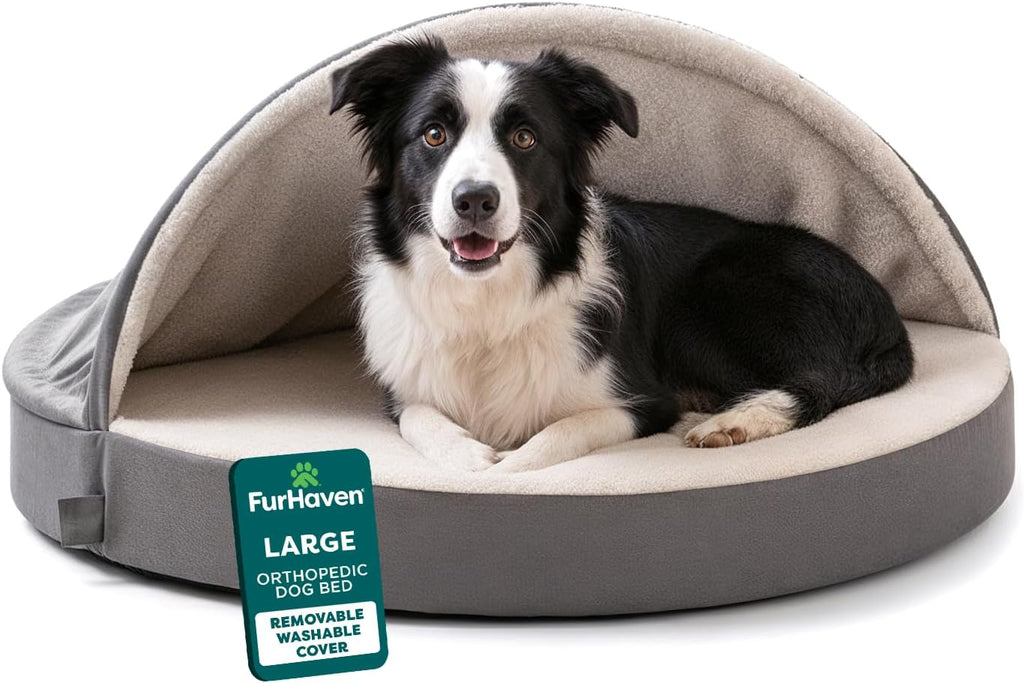 Round Orthopedic Dog Bed for Large Dogs, Egg Crate with a Solid Orthopedic Foam Base with Attached Blanket Hood and