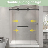 55"-60" W x 76" H Frameless Sliding Shower Door, Double Sliding Shower Door, 5/16"(8mm) Clear Tempered Glass