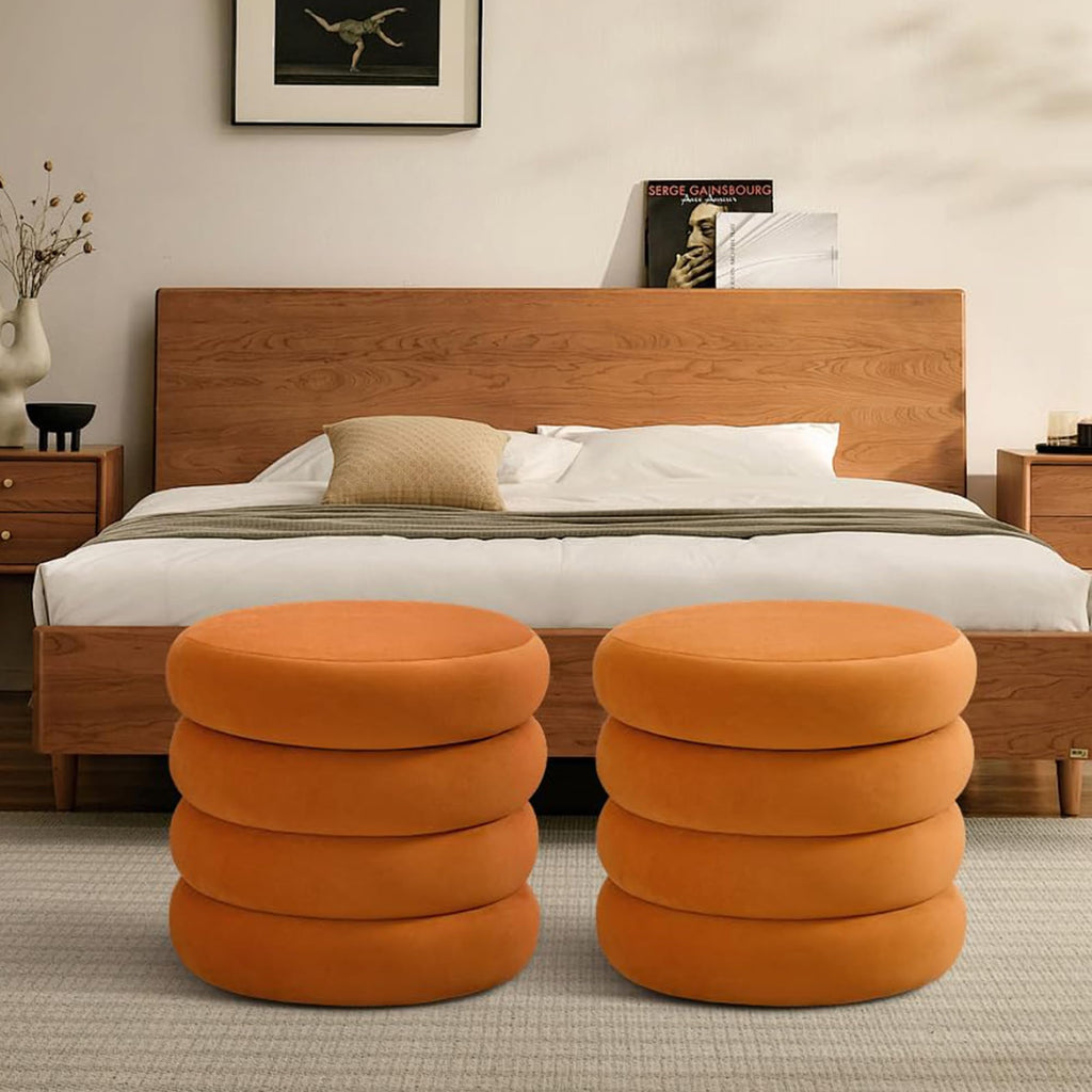 Round Storage Ottoman, 19.5" Small Ottomans Pouf with Removable Lid, Velvet Fabric Soft Footrest Stool for Couch
