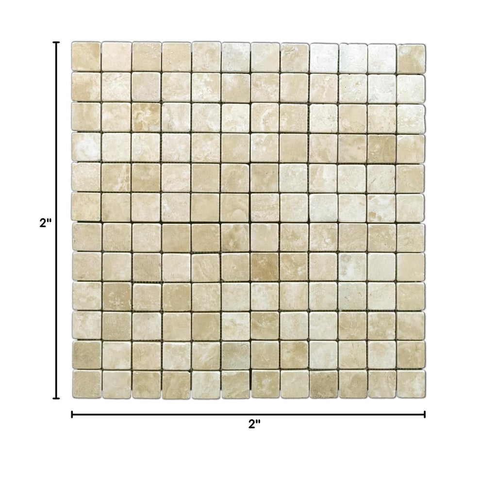 Durango Cream 2 X 2 Tumbled Travertine Mosaic Tile - Box of 5 sq. ft.