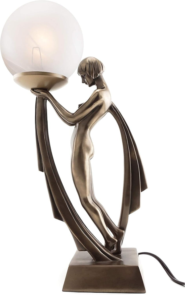 Modern Art Deco Lady Lamp Statue - Decorative Table Lamp Sculpture in Premium Cold Cast Bronze- 16-Inch Collectible
