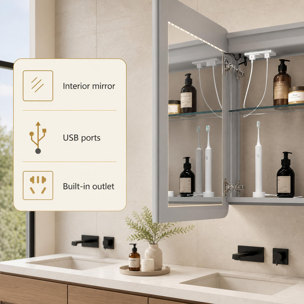 60"x32" LED Bathroom Mirror Cabinet, 3 Doors