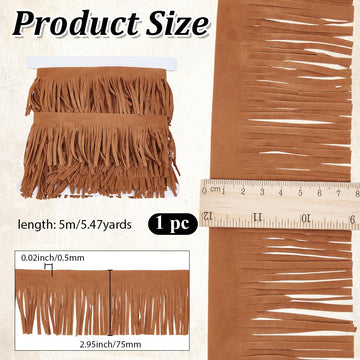 Leather Suede Fringe Trim 3 Inch Double Side Leather Sewing Tassel Fringe Camel Decoration for DIY Craft - 5.5 Yards