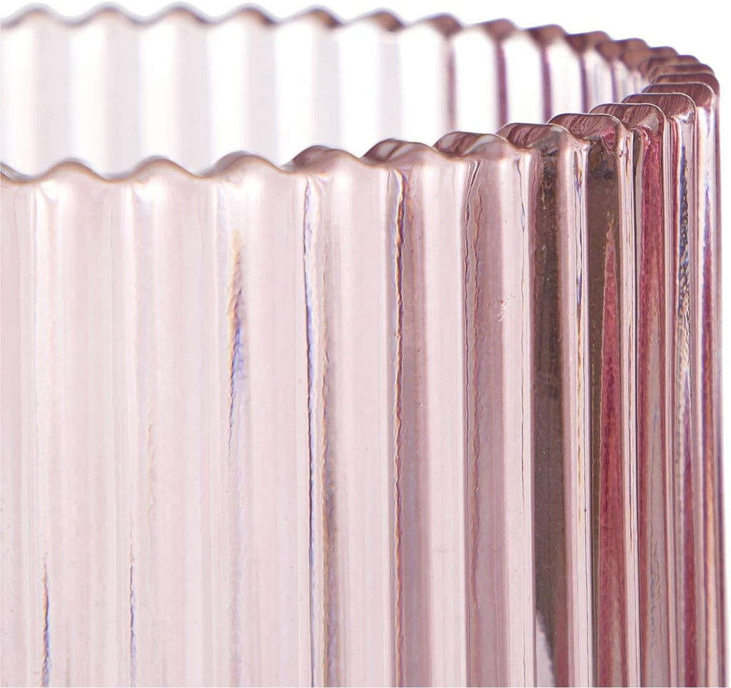 Rose Pink Ribbed Glass Lidded Storage Jar, Elegant Decorative Canister, Multipurpose Container For Jewelry, Trinkets