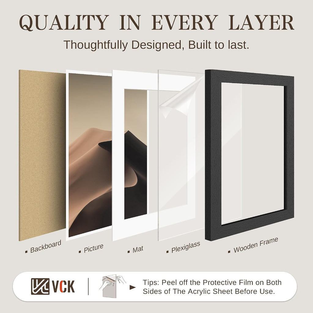 24x36 Poster Frame 4 Pack, Black Solid Wood, 20x30 Mat, for Pictures | Acid-Free Mat, Wall Hanging, Wood Texture, HD