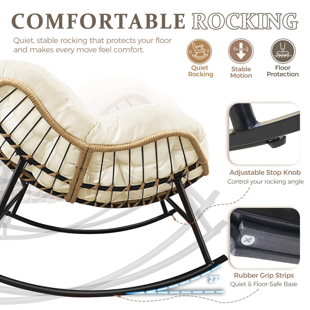 2 PCS Outdoor Rocking Chair, Oversized Papasan Rocking Chair