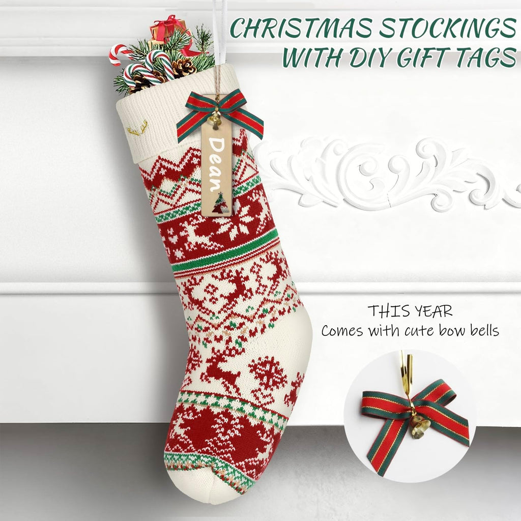 Knit Christmas Stockings with Patterns Reindeer, Tree, Snowflake, Snowman-4 Pack 18 Inch Large Knit Stockings - Set of 4