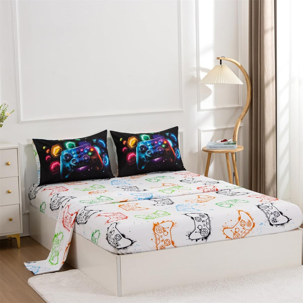 Game Console Comforter Set for Boys Girls Kids Space Universe Gaming Geometric Lightweight Microfiber Gamer Bedding