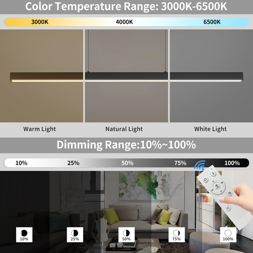 LED Linear Pendant Light, 31IN Ceiling Chandlier Light Fixtures Hanging with Remote Control 3000k-6500K Adjustable