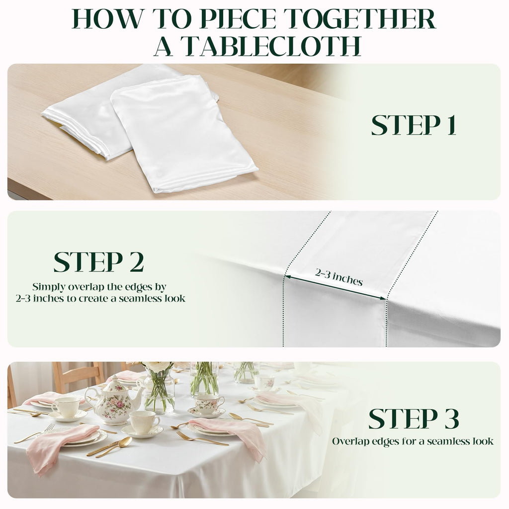4 Pack White Satin Tablecloth 58 x 102 Inch Overlay Seamless Design